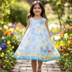 Custom Designed Girl’s Easter Dress Jessica Ann Butterfly Blue Yellow OOAK 1/1